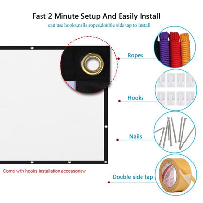 Projector Screen Simple Curtain Anti-Light 60/72/84/100/120/150 Inches 16:9 Diagonal Projection Screen Foldable Wall Mounted