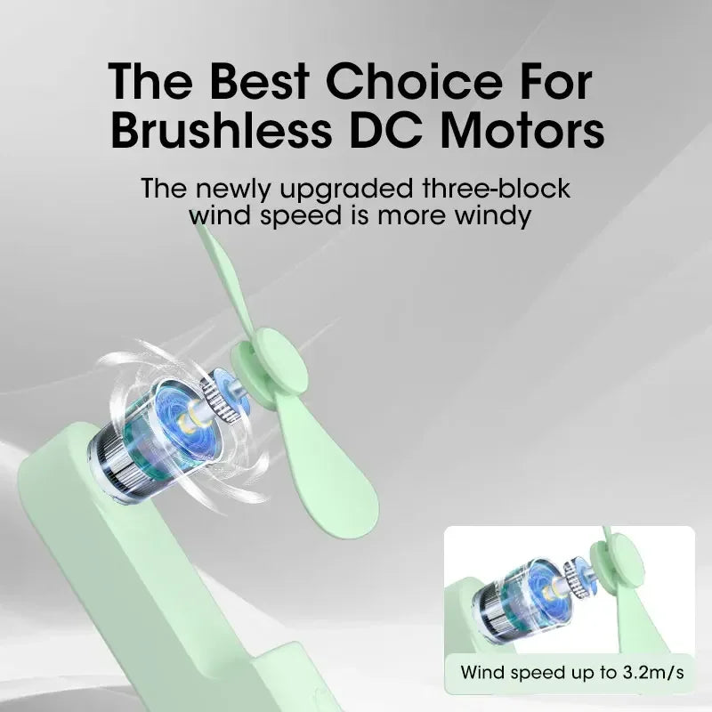 2000Mah Mini Portable Fan USB Rechargeable Cooler Collapsible Handheld Desktop Fan Quiet Foldable Office Home Handy Power Bank