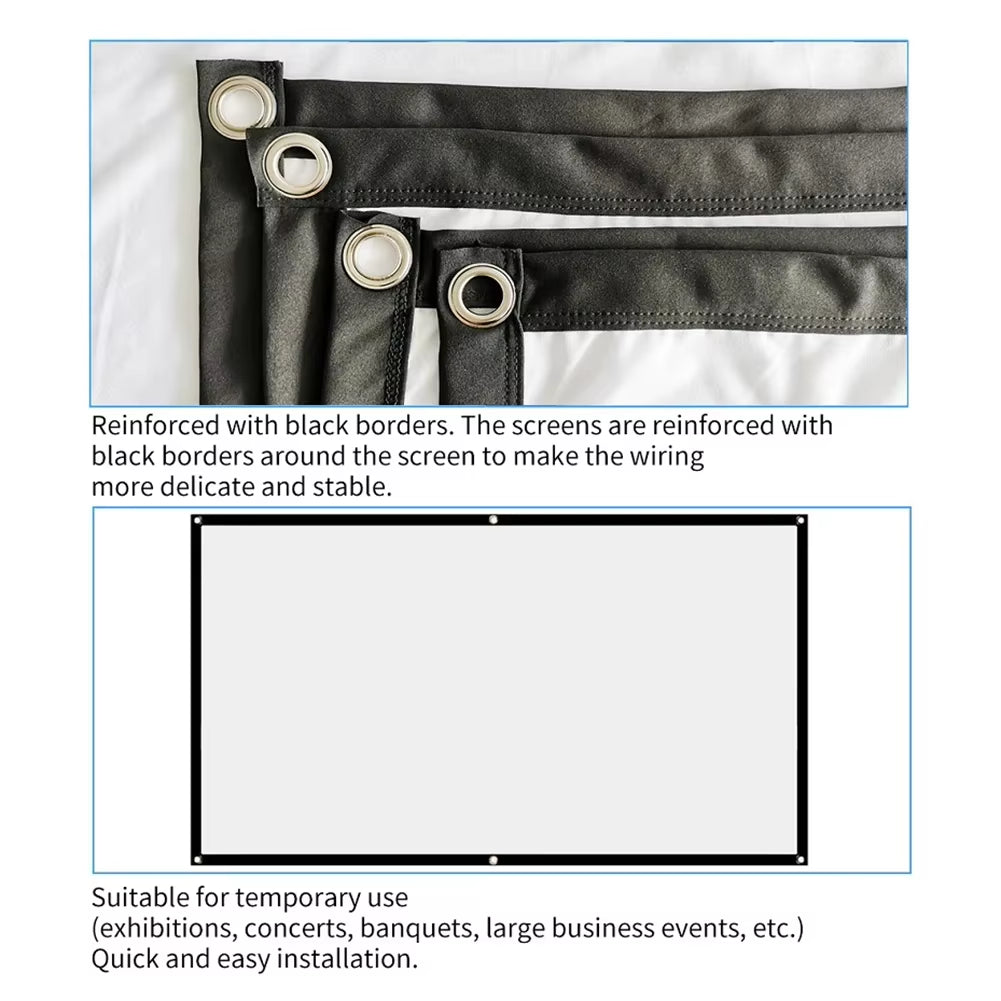 Projector Screen Simple Curtain Anti-Light 60/72/84/100/120/150 Inches 16:9 Diagonal Projection Screen Foldable Wall Mounted