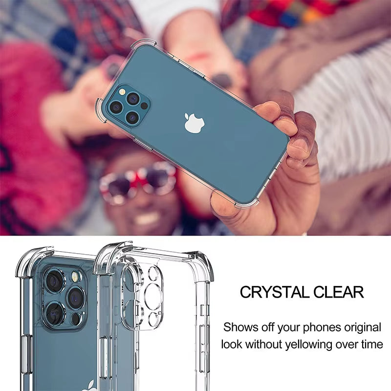 Thick Shockproof Silicone Clear Phone Case for Iphone 11 12 13 14 15 16 17 Pro Max Mini X XS XR 7 8 plus Transparent Soft Cover