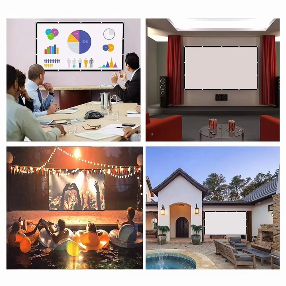 Projector Screen Simple Curtain Anti-Light 60/72/84/100/120/150 Inches 16:9 Diagonal Projection Screen Foldable Wall Mounted