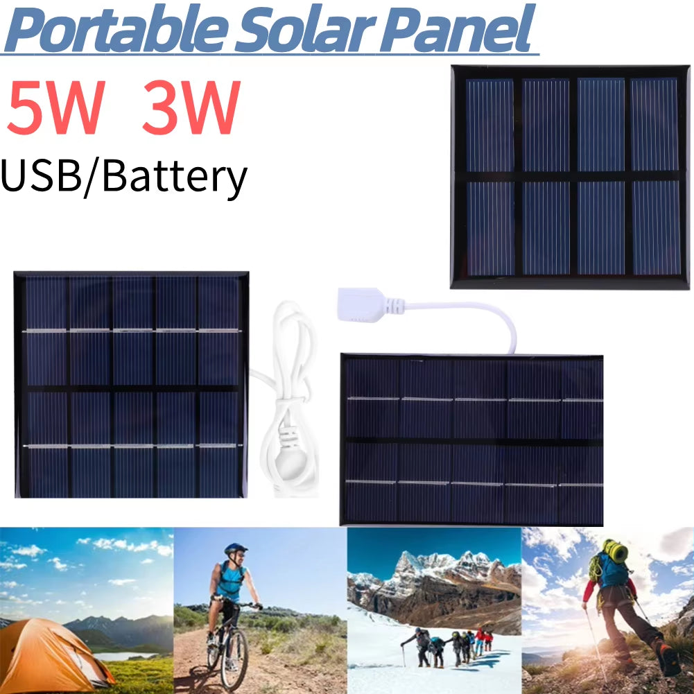 USB Solar Panel Charger 5W 5V Portable Solar Panel Polysilicon Solar Plate for 3-5V Battery/Phone Charging for Outdoor Camping