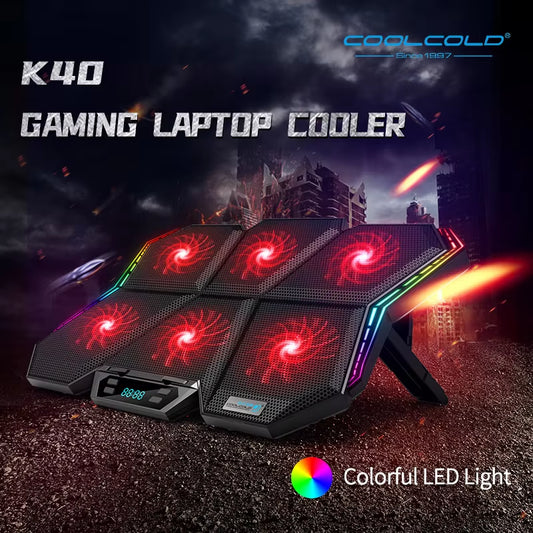 Gaming RGB Laptop Cooler 12-17 Inch Led Screen Laptop Cooling Pad Notebook Cooler Stand with Six Fan and 2 USB Ports